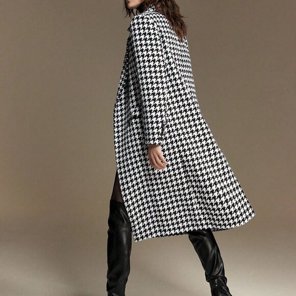 Black And White Elegant Women's Cinched Waist Houndstooth Jacket - Picture 2 of 8